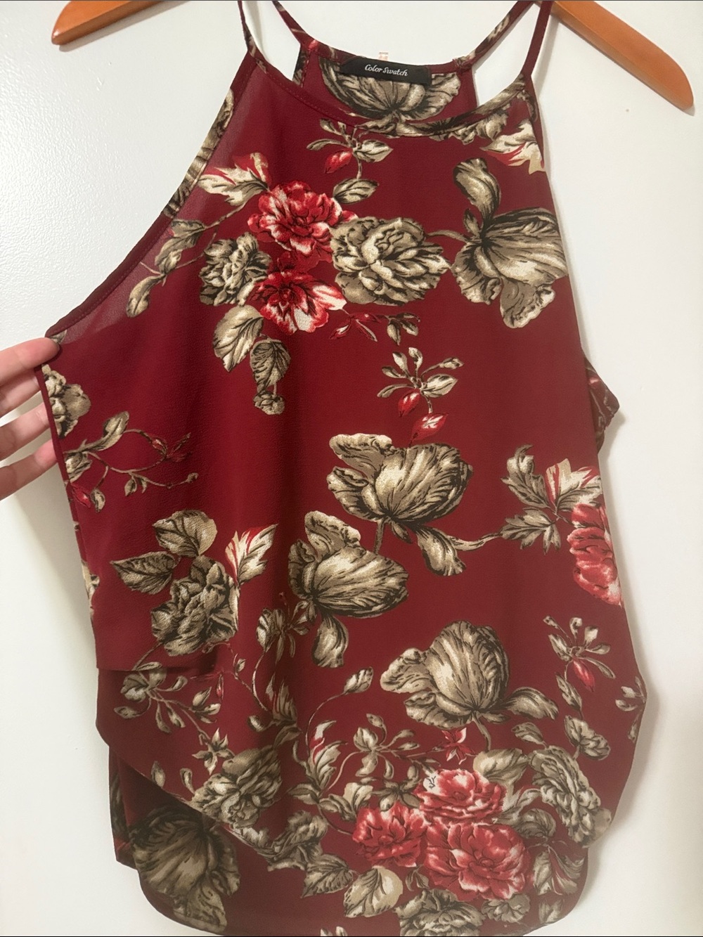 Chelsea & Violet Burgundy Floral Halter Tank